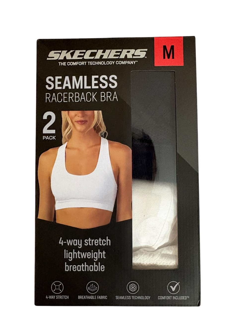 Skechers Women's Seamless Racerback Sports Bras - White and black (2 Pack)